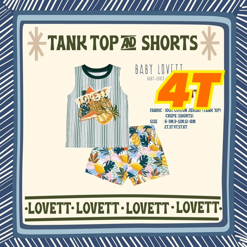 (พร้อมส่ง) Babylovett malibu collection tank top+shorts size4T