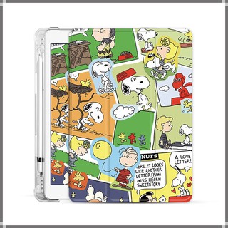 ⭐️Snoopy⭐️ ( With Pen Slot ) เคส （Gen7/Gen8）iPad10.2 Apple iPad Case For 2017/2018ipad Gen5 gen6 9.7 2018 Mini 5 4 3 2 1 Air 10.5 Airbag pen slot protective shell  2020Pro11 Air4 10.9inch Flip cover