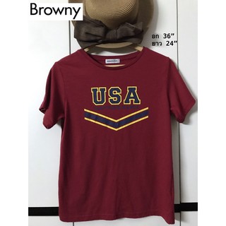 Browny เสื้อยืดคอกลม สีแดง