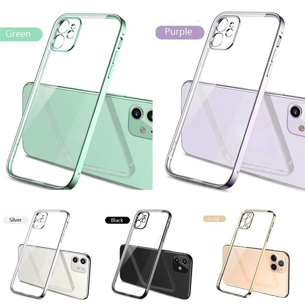 Transparent Electroplate เคส iPhone 12 Soft Case Lens Protect เคสไอโฟน Apple iPhone 12 Pro Max TPU Case iPhone12 mini เคสโทรศัพท์ แบบนุ่ม iPhone11 Phone Case