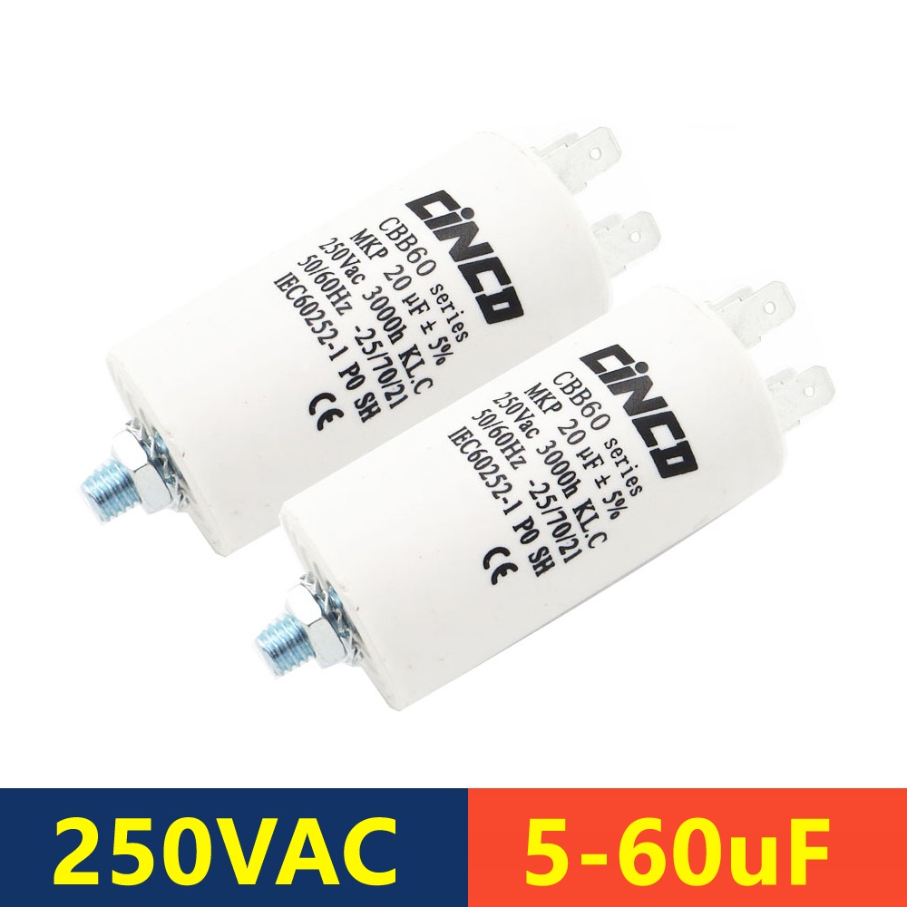 2PCS 220V 250Vac มอเตอร์ Run Capacitor 5 6 7 8 9 10 12 14 15 16 18 20 25 30 35 40 45 50 60 uF Mfd mf