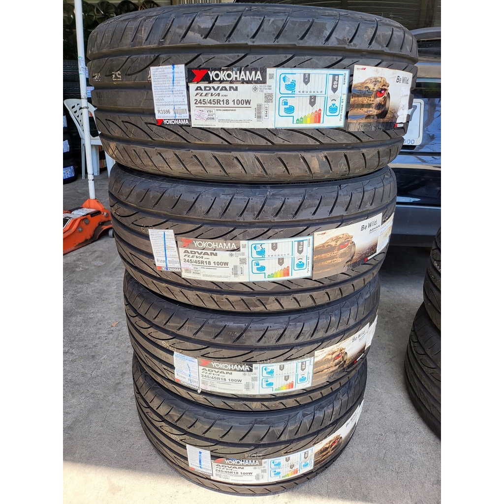 🔴 ยาง Yokohama Advan Fleva V701 - 245/45/18 ปี 22