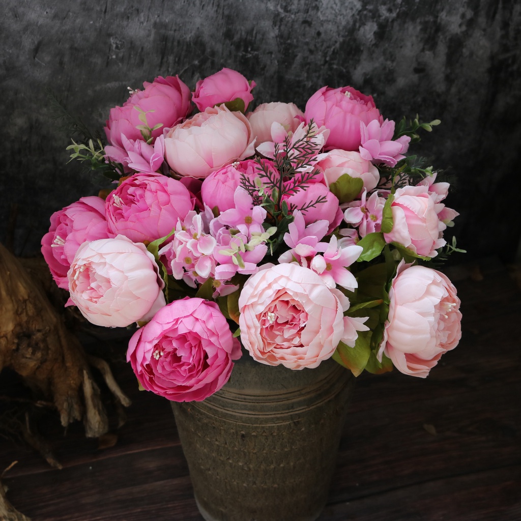 13 สาขาช่อดอกไม้ขนาดใหญ่ดอกโบตั๋นประดิษฐ์ core-spun peony งานแต่งงาน DIY ตกแต่งห้องตกแต่งตาราง