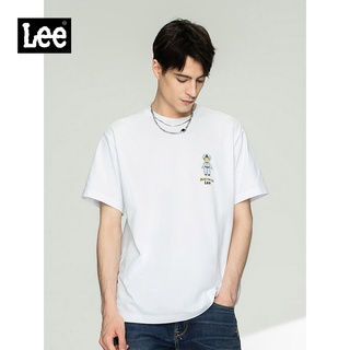 เสื้อยืดผ้าฝ้ายพิมพ์ลายแฟชั่น Lee21 ฤดูใบไม้ร่วงสินค้าใหม่รุ่นสบายเสื้อยืดแขนสั้นชายสีขาวแนวโน้ม LMT0011044DR