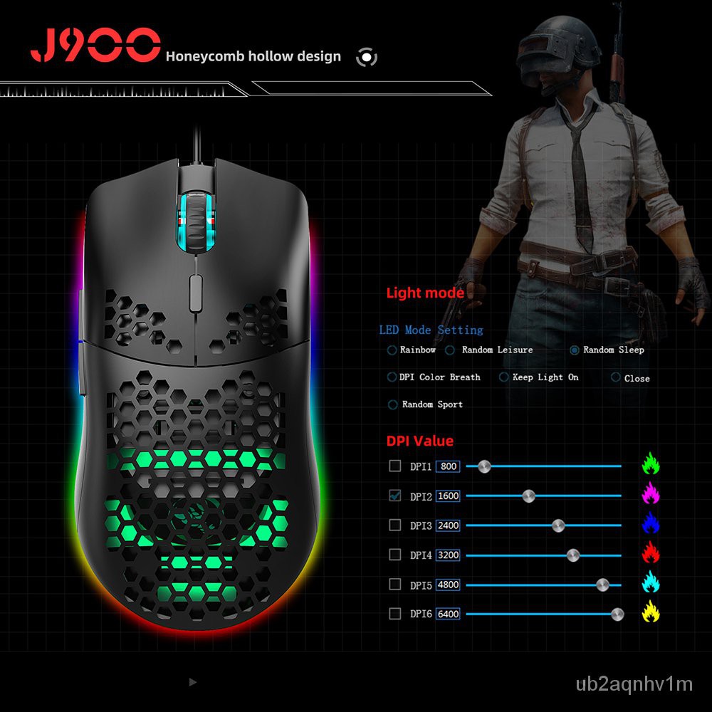 HXSJ J900 USB Wired Gaming Mouse RGB Gamer Mouses with Six Adjustable ...