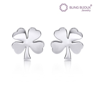 Bling Bijoux ต่างหูเงินแท้ 925 แบบก้าน รูปดอก Clover 4 แฉก สัญลักษณ์ของความโชคดี น่ารักเรียบง่าย ใส่ได้ทุกวัน