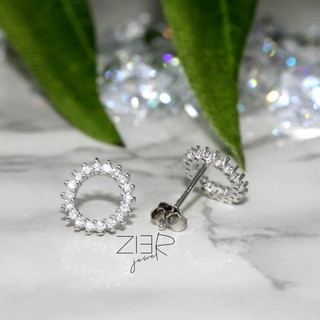 ต่างหูทรงกลมเงินแท้ 925 ประดับพลอยCZ Earring Silver 925 With Cubic Zirconia-(E)