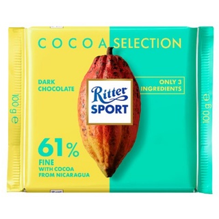 Ritter Sport Cocoa Selection61%Fine Dark Chocolate100g.ริทเทอร์สปอร์ตโกโก้ซีเล็คชั่น 61%ดาร์กช็อกโกแลตละเอียด 100กรั