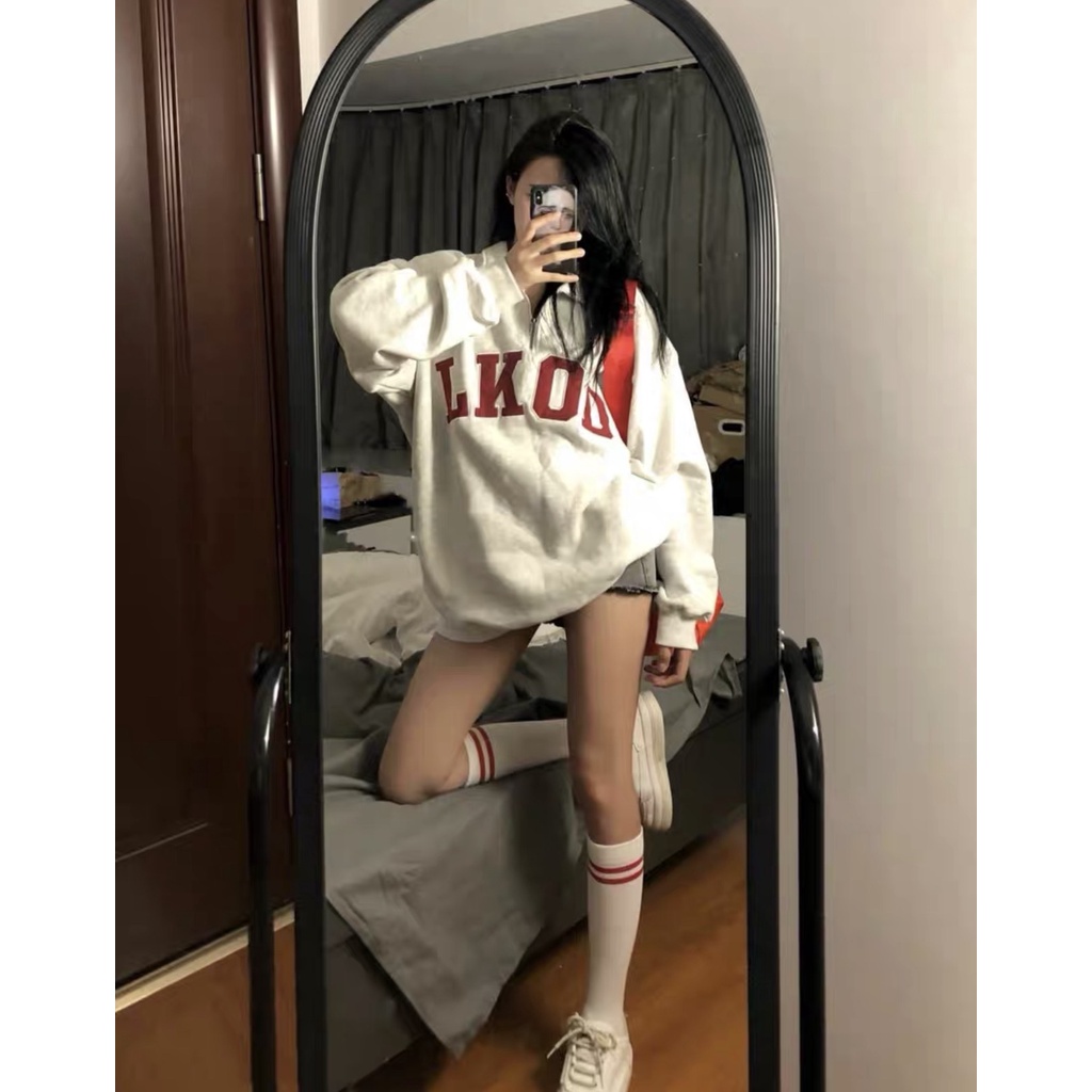 Ikoo เสื้อสเวตเตอร์คอปกสูงผู้หญิง oversize เสื้อสเวตเตอร์คอปกกว้างแขนพอง ลายโดดเด่น บุคลิกภาพ ดีไซน์