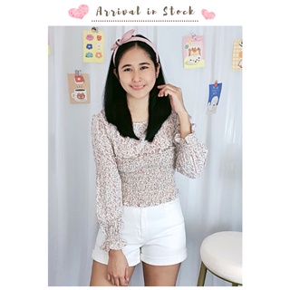 Perfectfitstyles : เสื้อชีฟองเเขนยาว เอวสม้อค ลายดอกไม้ (A29)