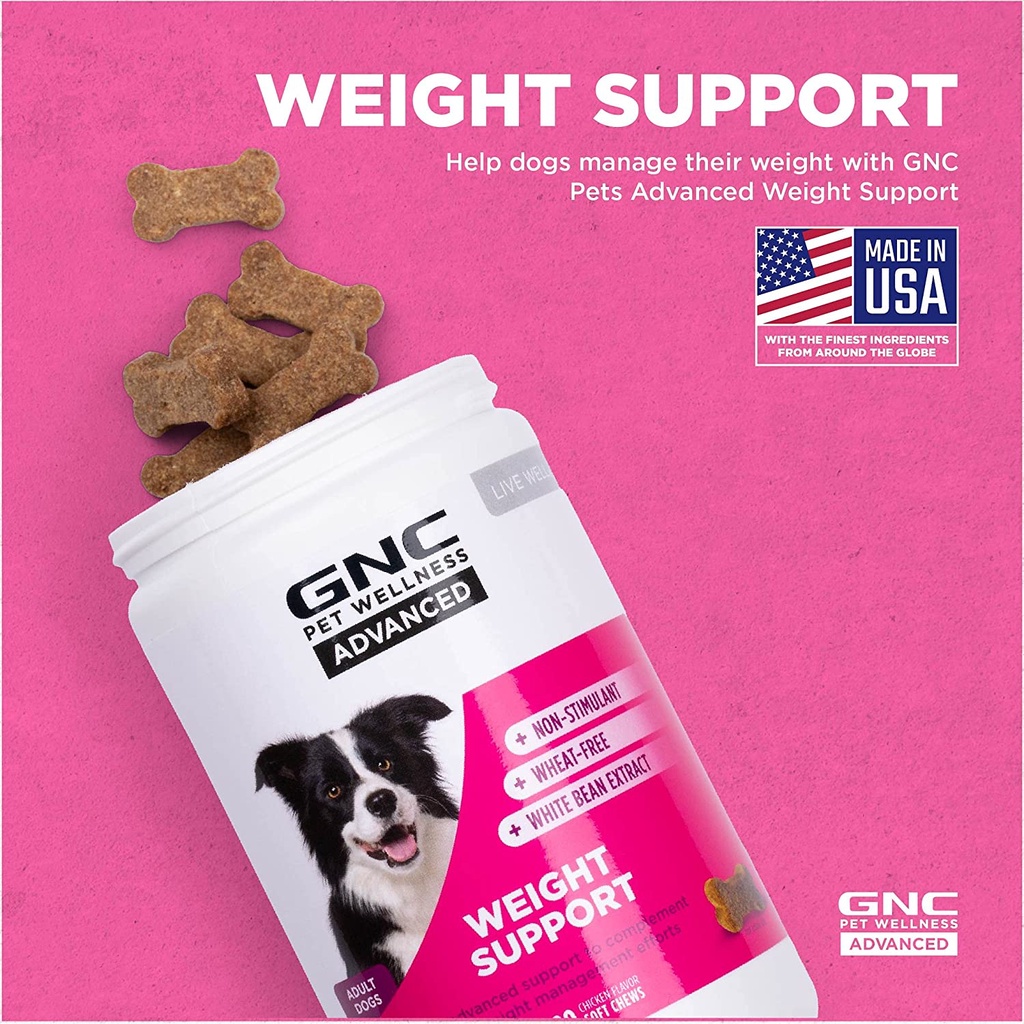 GNC Weight Support Dog ลดน้ำหนักสุนัข สุนัขอ้วน ลดไขมัน คอเลสเตอรอล  ช่วยเผาผลาญ (90 เม็ดขนม)