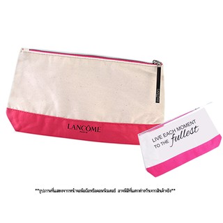 Lancome Pouch Live Each Moment To The Fullest #White &amp; Pink กระเป๋าใส่เครื่องสำอางผ้าดิบสีขาวชมพู ผลิตจากผ้าคุณภาพดี