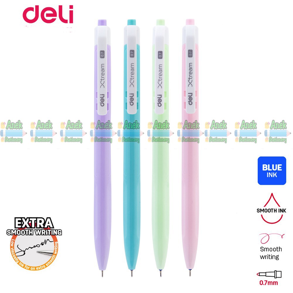 ปากกาด้ามกด Deli Xtream Q03336 หัว 0.7 มม. สีพาสเทล (จำนวน 1แท่ง)
