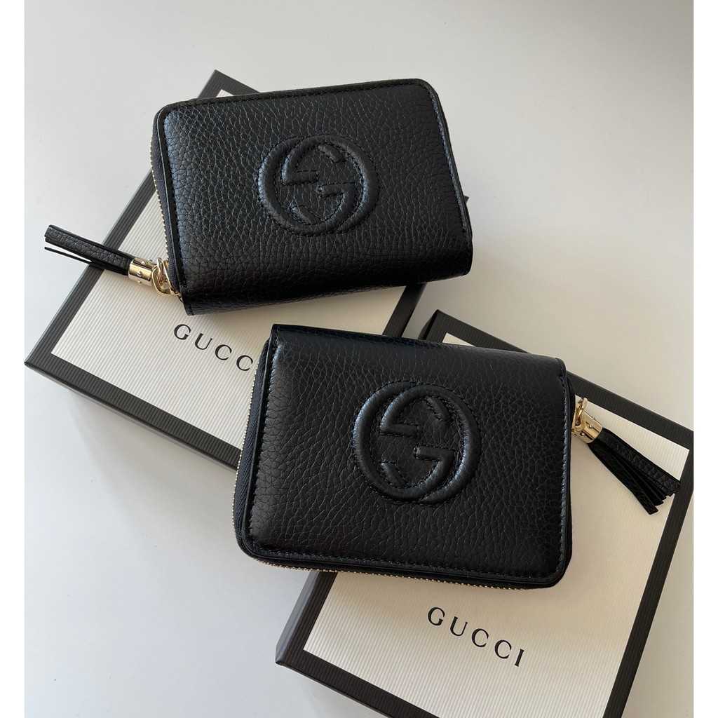 ✨ผ่อน0%~แท้100%✨ กระเป๋าสตางค์ ใบสั้น GUCCI Soho Mini Zip Around Wallet สีดำ
