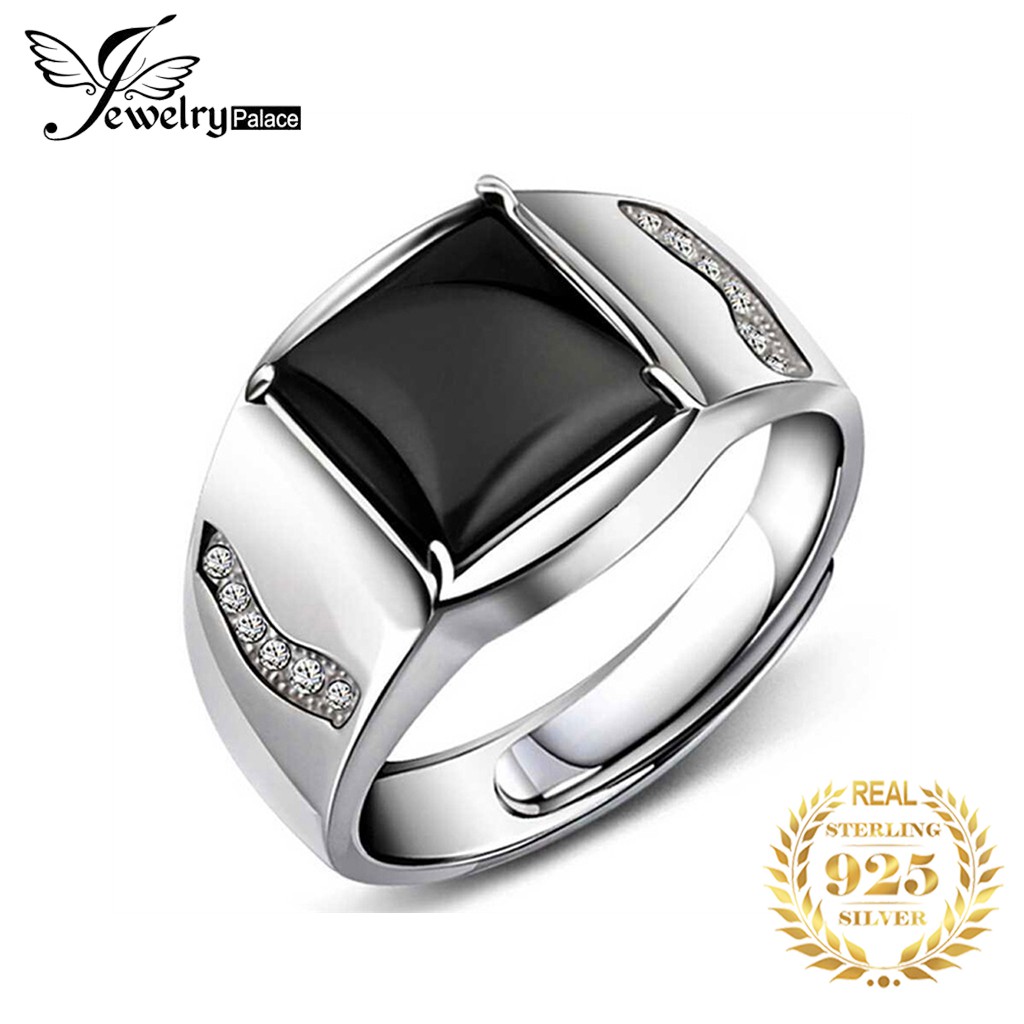 แหวนเงินแท้ 92.5% พลอยดำ ปรับได้ แฟชั่นเครื่องประดับ สำหรับผู้ชาย