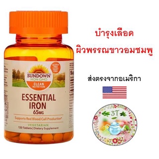 (พร้อมส่ง) Sundown Naturals, Essential Iron, 65 mg, 120 Tablets.บำรุงเลือด ผิวพรรณขาวอมชมพู สดใส เสริมภูมิ