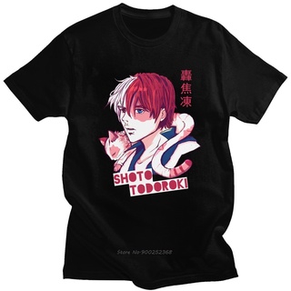 ผ้าฝ้ายแท้เสื้อยืดแขนสั้น ผ้าฝ้าย พิมพ์ลายการ์ตูนอนิเมะ My Hero Academia Shoto Todoroki With A Kitten Cat สําหรับผู้ชายS