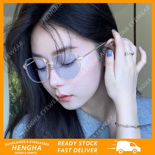 (HENGHA) แฟชั่นเกาหลี กรอบใส ไล่ระดับสี แว่นกันแดด แฟชั่นใหม่ เลนส์สีส้ม ม่านบังแดด แว่นกันแดด