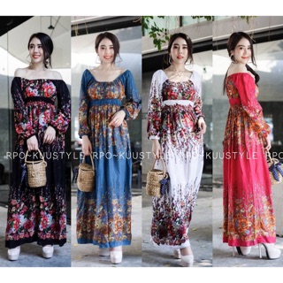 Maxi dress ผ้าสปันเนื้อดี ผ้าดีเนื้อผ้าพริ้วทิ้งตัว