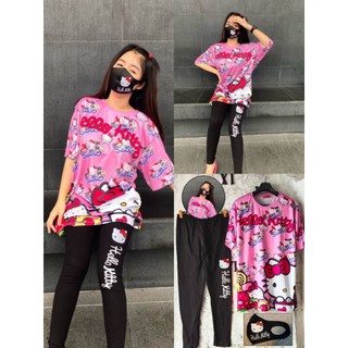 Set3pcs. เสื้อยืด+กางเกง ขายาว เลกกิ้ง+แมสผ้านาโน