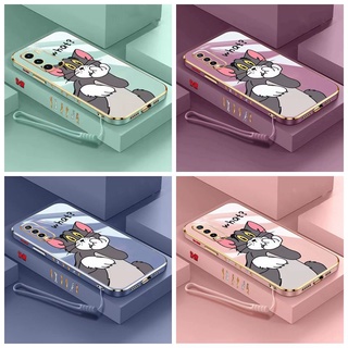 Realme C3 C2 5 Pro 6S 6 3 Pro 6 Pro X X7 X7 Pro GT MASTER Q3 K3 ขอบตรง 90 ° Electroplating คู่การ์ตูน Tom Cat กันกระแทกเคสโทรศัพท์