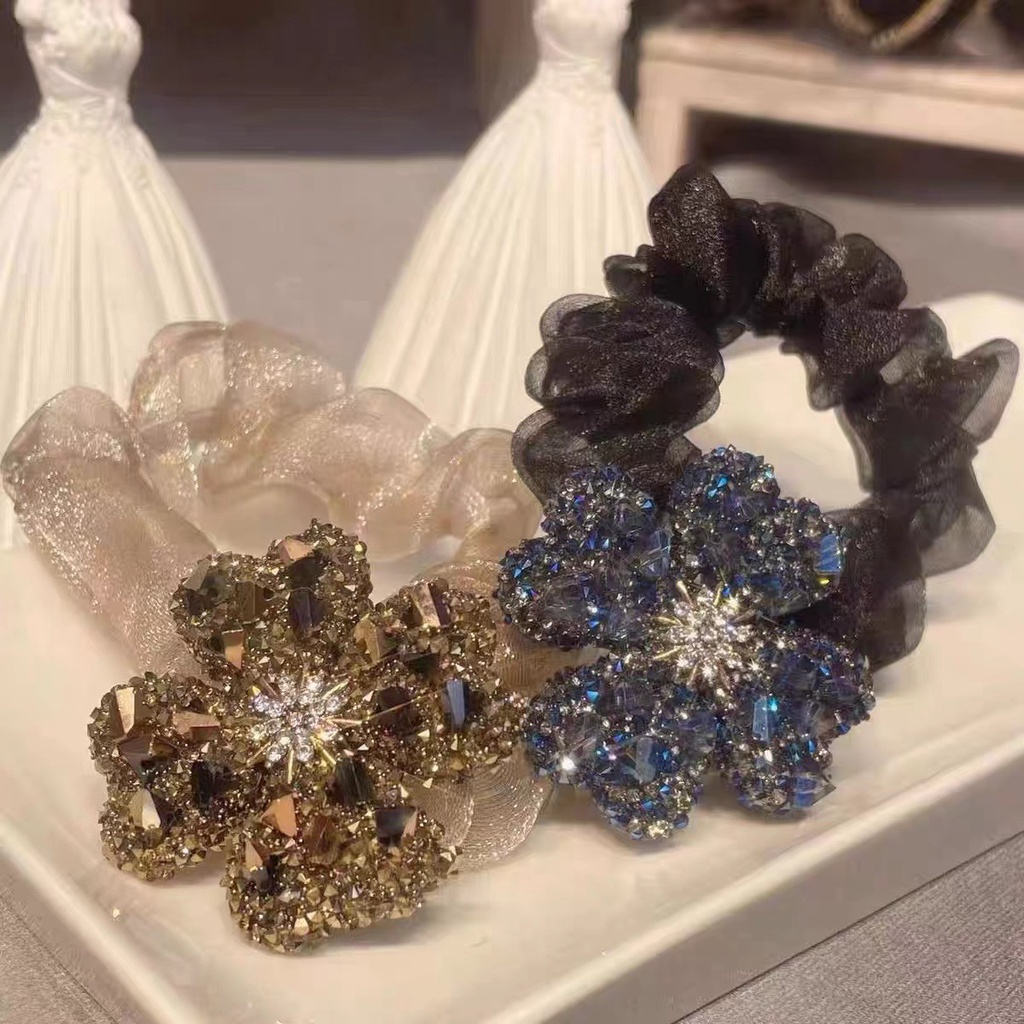 2022 Rhinestone Organza ScrunchyผมTieหญิงHigh-Endรู้สึกTieผมหัวดอกไม้ผู้ใหญ่อารมณ์เรียบง่ายหนาหัวเชือกยางBand