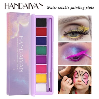 【พร้อมสต็อก】 HANDAIYAN 8 สีที่ละลายน้ำได้ ใบหน้า เพ้นท์ร่างกาย ครีม อายแชโดว์ อายไลเนอร์ ริมฝีปาก เฟสติวัล แต่งหน้า ฮาโลวีน พาเลทความงาม