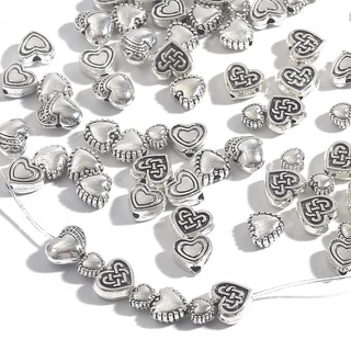 CHARMS ลูกปัดรูปหัวใจโบราณสีเงินสําหรับทําเครื่องประดับ 20-50 ชิ้น
