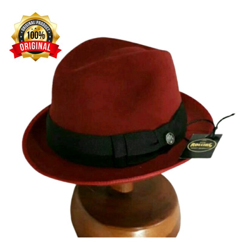 Laken HAT FEDORA HAT MARRUN วัสดุนําเข้าหมาป่า สีดํา