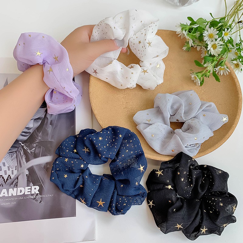 ชีฟองห ้ าแฉก Star Scrunchies สาวยางรัดผมเรียบง ่ ายผูกผมผ ้ าชีฟองเชือกผม