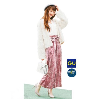 GU กางเกงขากว้าง ผ้ากำมะหยี่ Velour Pants มือสองงานแบรนด์ จียู  สภาพเหมือนใหม่