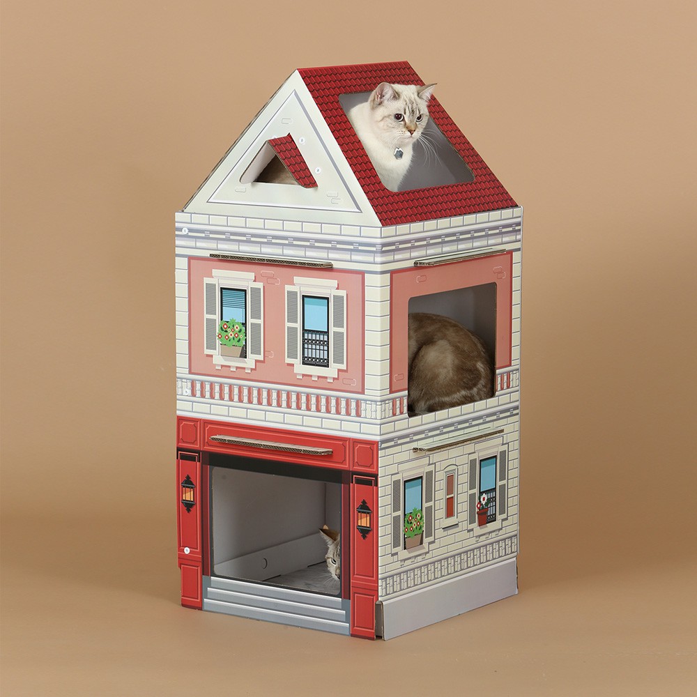 Kittenbox บ้านแมว คอนโดแมว ชุด 2 หลัง 5 ชั้น และ 3 ชั้น มีหลังคาและสะพานเชื่อม Bridge Series