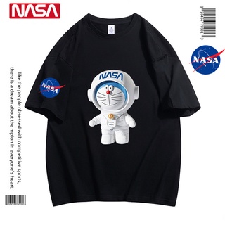 เสื้อยืดผ้าฝ้ายเสื้อยืดแขนสั้น แขนห้าส่วน พิมพ์ลาย NASA สไตล์ฮ่องกง สําหรับผู้ชาย และผู้หญิงL XL  XXL 3XL