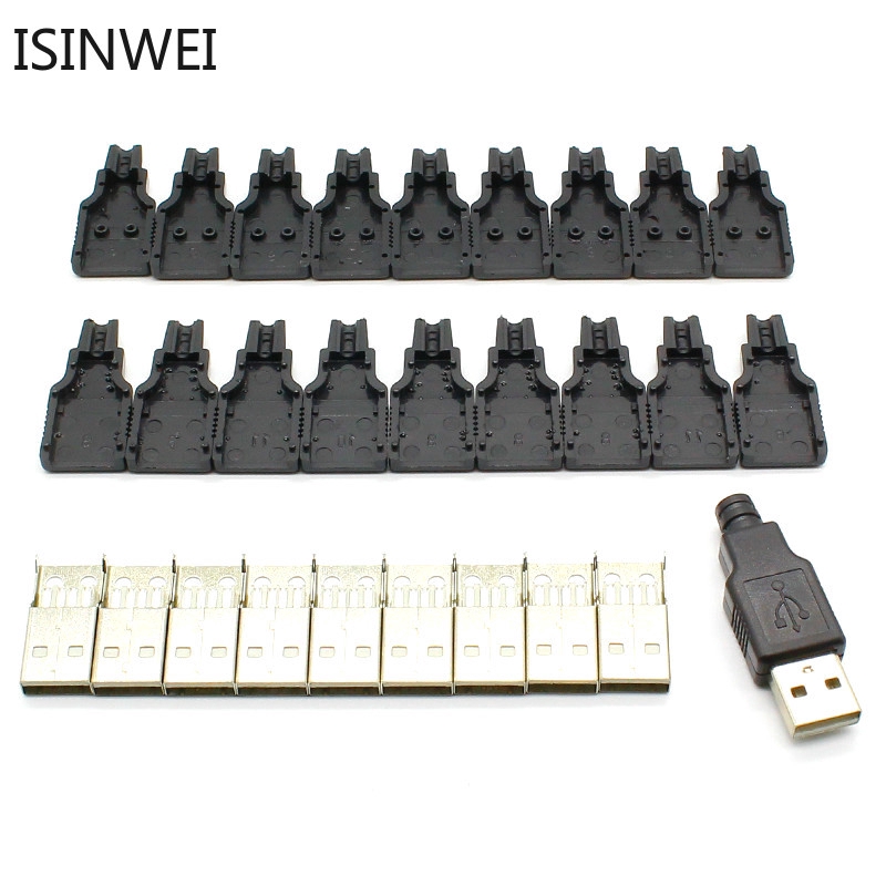 ปลั๊กซ็อกเก็ตเชื่อมต่อ Type A ตัวผู้ USB 4 pin สีดำ  10 ชุด