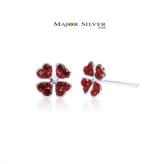 ใบ Clover 8 มิล ติดพลอย / ต่างหูเงินแท้ 92.5% Swarovski ต่างหู สไตล์เกาหลี โคลเวอร์ ต่างหูเงินแท้ 100 :C-SqClov-8