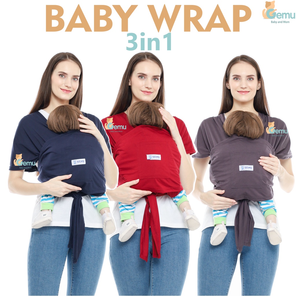 Baby Wrap เป้อุ้มเด็กด้านหน้าด้านข้าง M Shape 3in1 Geos Instant เสื้อยืด Sash Belt Premium GEMU