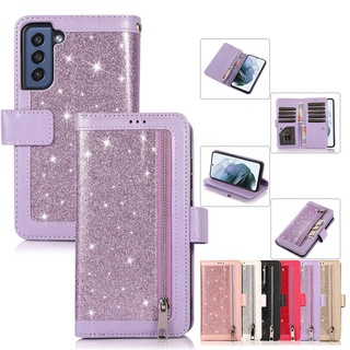 เคสโทรศัพท์มือถือหนังหรูหรามีซิปสําหรับ Samsung Galaxy S21 Fe S21 Ultra S21 Plus S21+ Note20 9 Cards