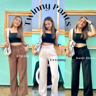 💗Twinny Pants 💗กางเกงทรงกระบอกใหญ่ เอวสูงเก็บพุง กางเกงทรงกระบอก