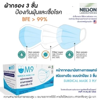 M9 หน้ากากอนามัยทางการแพทย์ ระดับ2 Surgical Mask กล่อง50ชิ้น