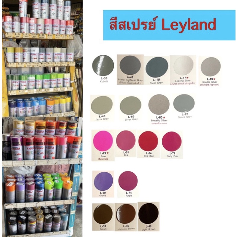 สีสเปรย์ ยี่ห้อLeyland สีเทา สีบรอนซ์เงิน สีบรอนซ์เทา สีชมพู สีม่วง สีน้ำตาล