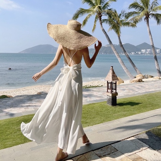 KN-8679 พร้อมส่ง เดรสเปิดหลัง Midi Dress เดรสยาว สายเดี่ยว ผ้าซาติน ผูกหลัง ชุดไปเที่ยว