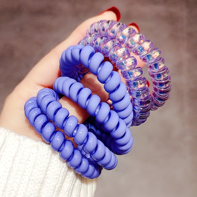 1ชิ้น หอยขม สีฟ้าสีม่วงชุดวงผมยืดหยุ่นเกลียวรูปร่างผมหางม้าผูกผมหมากฝรั่งยางรัดเชือกผมโทรศัพท์ลวดอุปกรณ์ผม