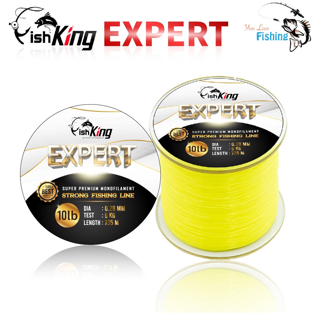 สายเอ็นโหลด สายเอ็นตกปลา Fishking รุ่น Expert สีเหลือง มีให้เลือก 7 ขนาด เหนียว กลม สีชัด ไม่สดุดมือ จมน้ำไว