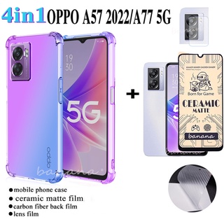 4in1 OPPO A57 A77 5G ฟิล์มกระจกนิรภัยเซรามิค สําหรับ OPPOA96 A76 A95 A16K A16 A55 A94 Reno7 Pro 7 Z 5G 7Z เคสโทรศัพท์ สี และและฟิล์มเลนส์กล้องคาร์บอน และผิวหนัง