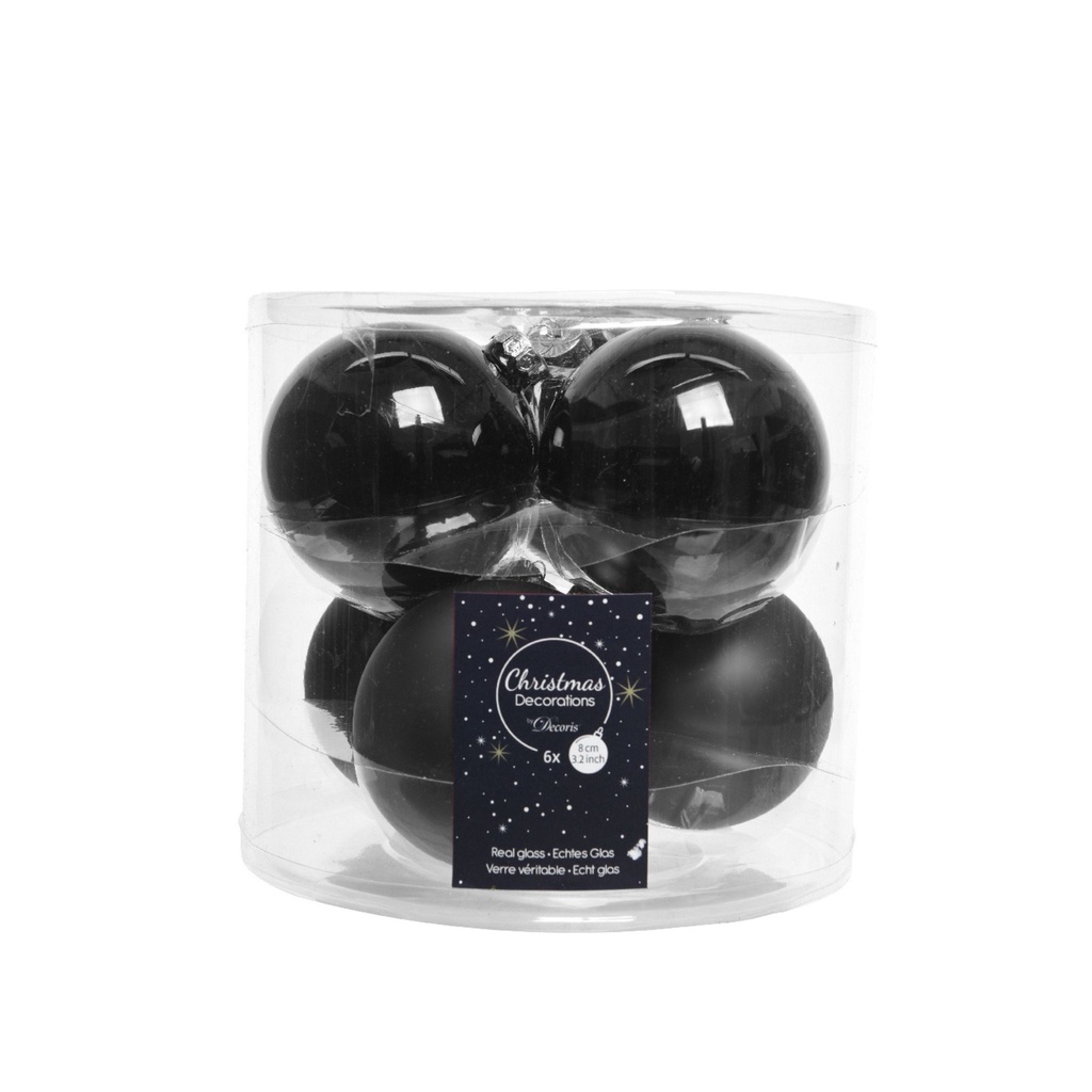 9140417 Black baubles glass shiny-mats mix (⌀ 8 cm)- Christmas Bauble ลูกบอลตกเเต่งต้นคริสต์มาส