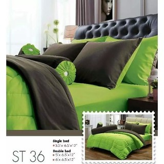 ชุดผ้าปูที่นอนสีทูโทน ลาย ST36 (Green) ชุดผ้าปู 5 ฟุต