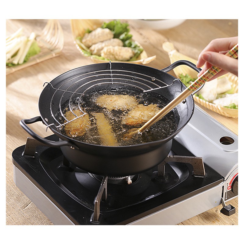 20cm Easy Pour Non Stick Coating Tempura Fryer Pot with Oil Drip ...