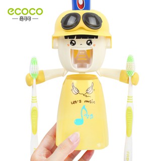 ecoco เครื่องบีบยาสีฟันแบบอัตโนมัติ พร้อมที่แขวนแปรงสีฟันและแก้วน้ำ ติดง่าย ไม่ต้องเจาะผนัง