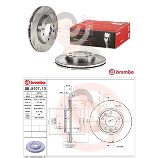 09 8407 10 จานเบรค ล้อ F (ยี่ห้อ BREMBO) รุ่น Std KIA Carnival 2.4 ปี 1999-&gt;