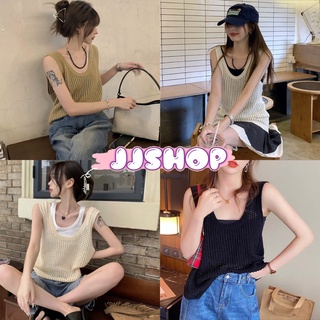 JJ shop 💜พร้อมส่ง เสื้อกล้ามไหมพรม ซีทรูระบายรูๆเก่ๆใส่สบาย "30CX03"​ -N